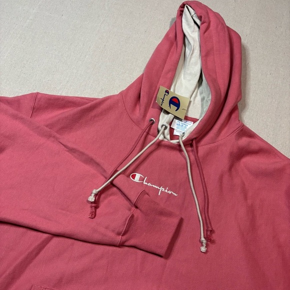 NWT Vintage Champion Reverse Weave Double Hoodie Coral White 2XL 90’s Sweatshirt